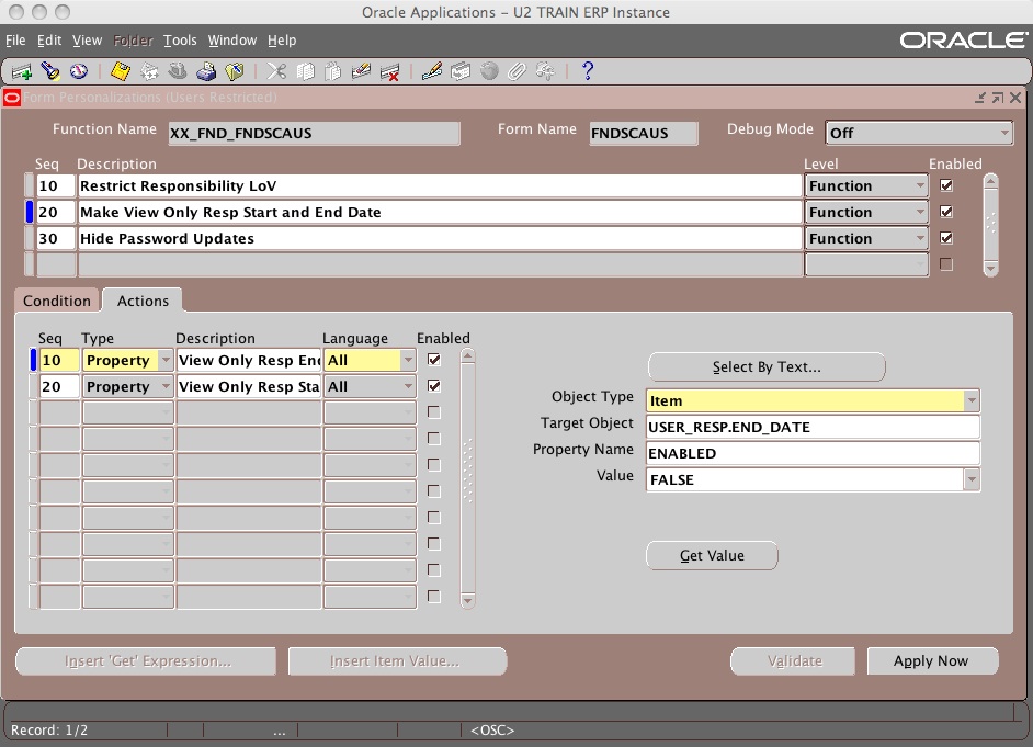 Snapshot 2009 01 15 22 31 54 Form Personalization: Restrict the Responsibilities LoV on the form FNDSCAUS